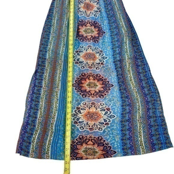 City Triangles Strapless Dress Womens M Cream Embroidered Blue Paisley Boho Maxi - Picture 15 of 16